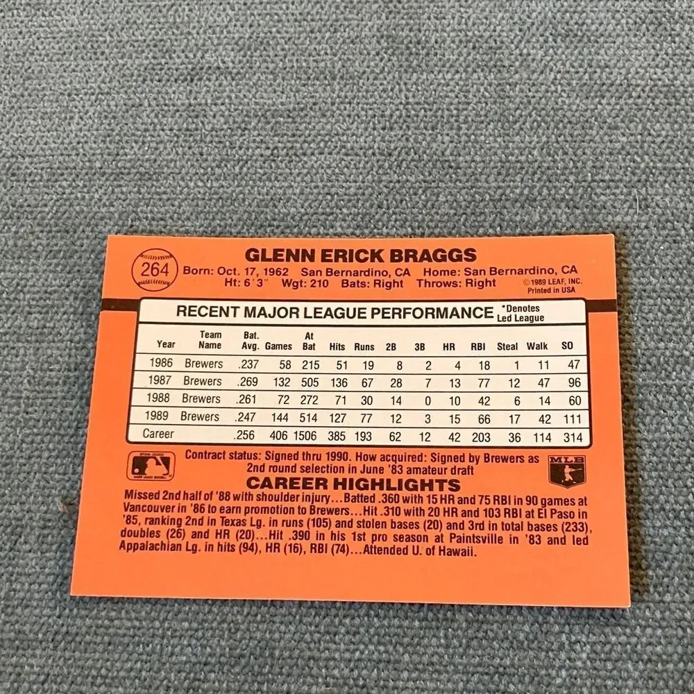 1990 Donruss Milwaukee Brewers Baseball Card Trading Card